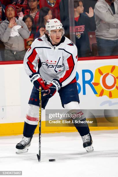 Oshie of the Washington Capitals warms up on the ice prior to the start of the game against the Florida Panthers in Game Two of the First Round of...