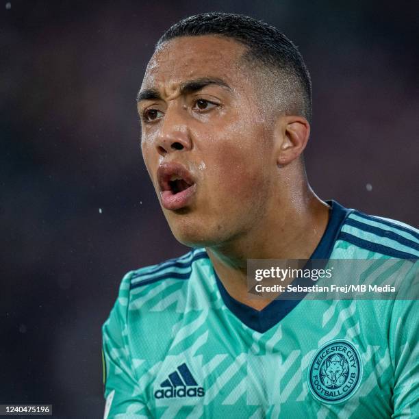 Youri Tielemans of Leicester City looks on during the UEFA Conference League Semi Final Leg Two match between AS Roma and Leicester at Stadio...