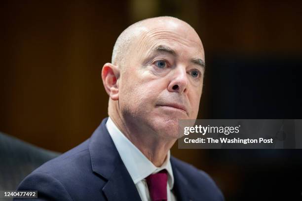 May 4: Secretary of Homeland Security Alejandro Mayorkas responds to lawmakers questions during a senate subcommittee hearing on homeland security at...