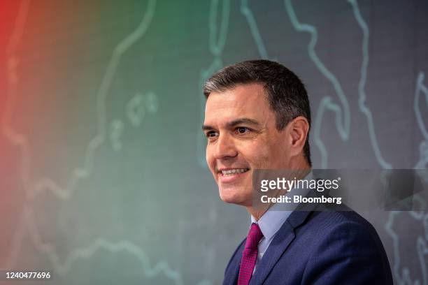 Pedro Sanchez, Spain's prime minister, during an event to present a new Volkswagen AG battery plant in the Sagunto district of Valencia, Spain, on...