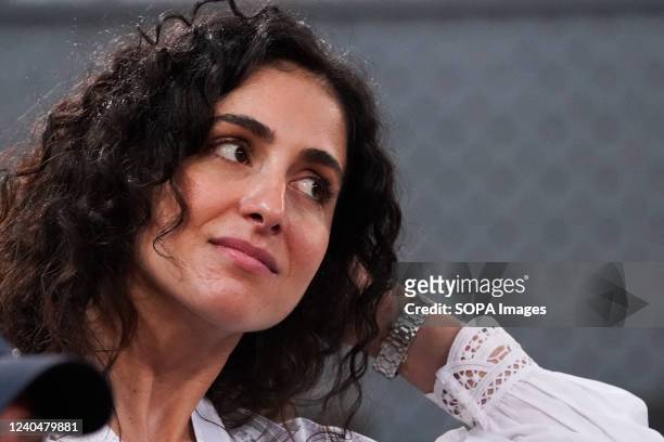 Xisca Perello, Rafael Nadal's wife during the posthumous naming ceremony of Manolo Santana as Madrid's favorite son at the Mutua Madrid Open 2022...