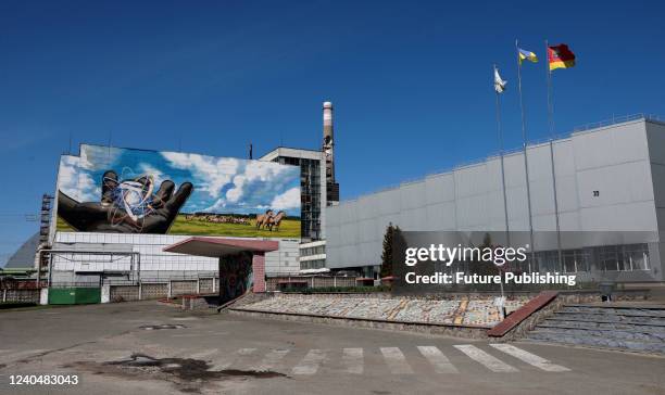 The Look into the Future mural designed by Valerii Korshunov is pictured on the wall of a turbine hall of the Chornobyl Nuclear Power Plant after the...