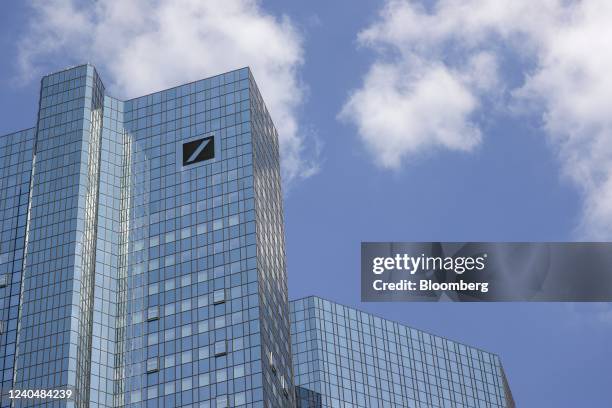 The headquarters of Deutsche Bank AG in the financial district of Frankfurt, Germany, on Friday, May 6, 2022. European banks are counting the rising...