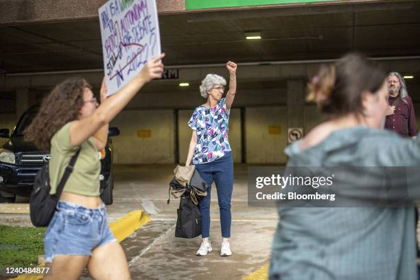 Demonstrators march towards the Texas Capitol building during a national walk out in support of abortion rights at the University of Texas in Austin,...