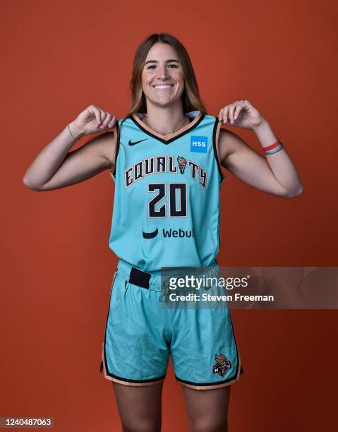 Sabrina Ionescu of the New York Liberty poses for a portrait during media day at the Barclays Center on May 1, 2022 in Brooklyn, New York. NOTE TO...