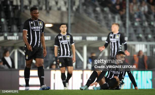 Charleroi's Adem Zorgane looks dejected during a soccer match between Sporting Charleroi and KRC Genk, Friday 06 May 2022 in Charleroi, on day 3 of...