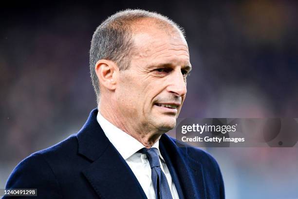 Massimiliano Allegri head coach of Juventus looks on as he enters the pitch prior to kick-off in the Serie A match between Genoa CFC and Juventus at...