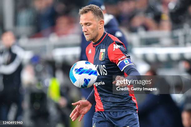 Domenico Criscito of Genoa is seen in action during the Serie A match between Genoa CFC and Juventus at Stadio Luigi Ferraris on April 30, 2022 in...