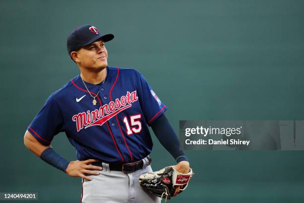 Gio Urshela of the Minnesota Twins looks on during the game between the Minnesota Twins and the Baltimore Orioles at Oriole Park at Camden Yards on...