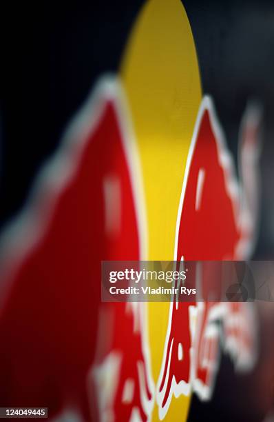 Detail view of the Red Bull Racing logo is seen during previews to the Italian Formula One Grand Prix at the Autodromo Nazionale di Monza on...