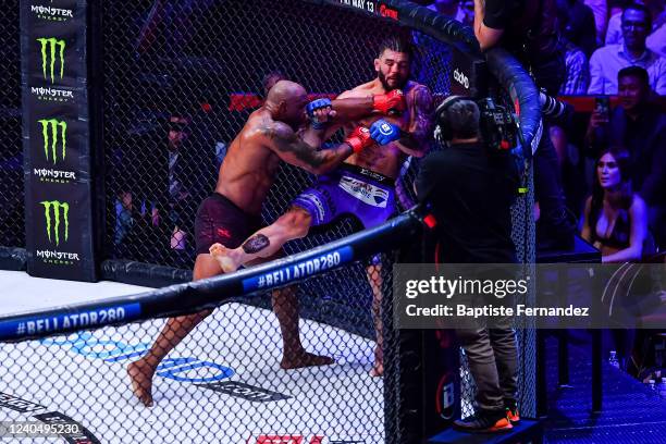 Yoel ROMERO of Cuba fights against Alex POLIZZI of United States during the Bellator MMA Paris on May 6, 2022 in Paris, France.