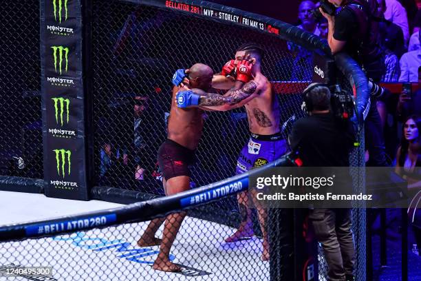 Yoel ROMERO of Cuba fights against Alex POLIZZI of United States during the Bellator MMA Paris on May 6, 2022 in Paris, France.