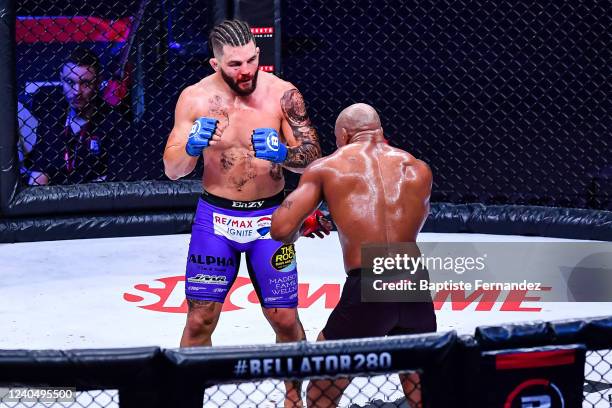 Yoel ROMERO of Cuba fights against Alex POLIZZI of United States during the Bellator MMA Paris on May 6, 2022 in Paris, France.