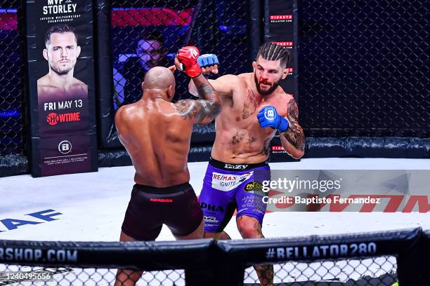 Yoel ROMERO of Cuba fights against Alex POLIZZI of United States during the Bellator MMA Paris on May 6, 2022 in Paris, France.