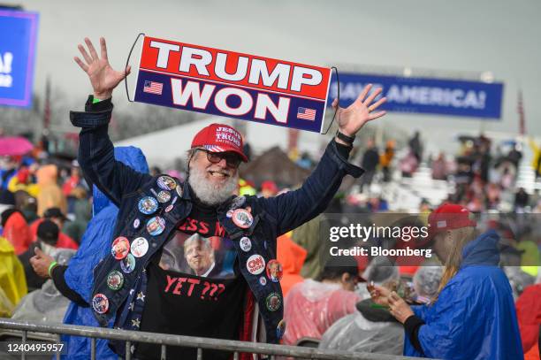 An attendee holds a "Trump Won" sign during a 'Save America' rally with former U.S. President Donald Trump in Greensburg, Pennsylvania, U.S., on...