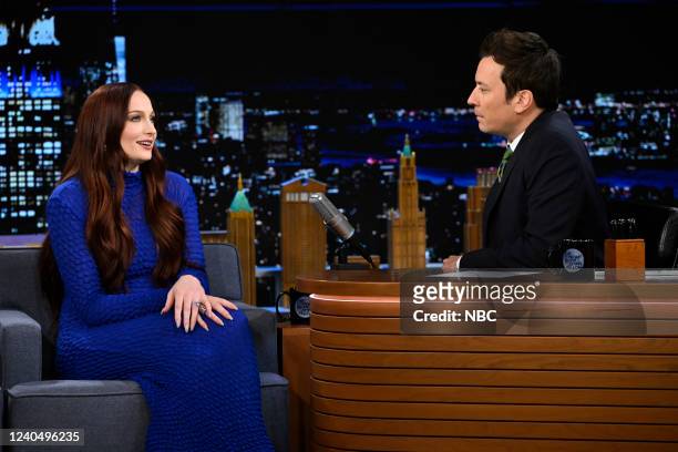 Episode 1648 -- Pictured: Actress Sophie Turner during an interview with host Jimmy Fallon on Friday, May 6, 2022 --