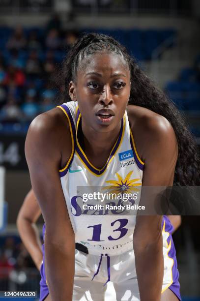 Chiney Ogwumike of the Los Angeles Sparks looks on during the game against the Chicago Sky on May 6, 2022 at the Wintrust Arena in Chicago, IL. NOTE...