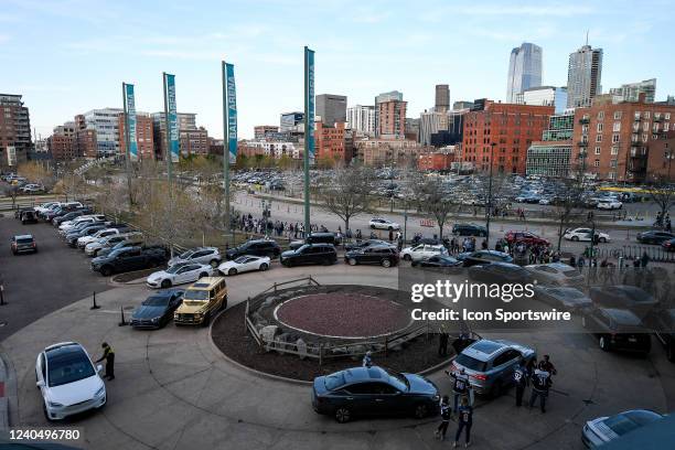 Flashy cars and trucks in the valet parking outside of the venue before a Stanley Cup Playoffs round 1 game between the Nashville Predators and the...