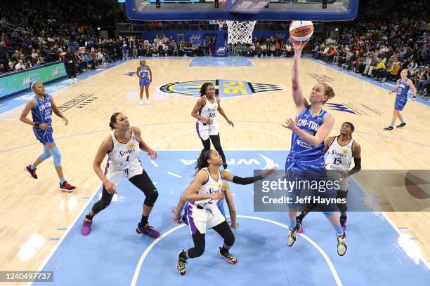 Emma Meesseman of the Chicago Sky shoots the ball during the game against the Los Angeles Sparks on May 6, 2022 at United Center in Chicago,...