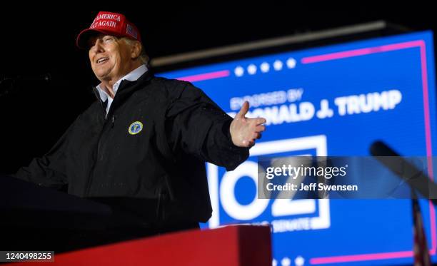 Former President Donald Trump speaks during a rally for Pennsylvania Republican U.S. Senate candidate Dr. Mehmet Oz at the Westmoreland County...
