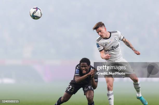 Jean Mvondo ,Benjamin Verbic during the PKO Ekstraklasa match between Legia Warsaw v Gornik Zabrze in Warsaw, Poland, on May 6, 2022.