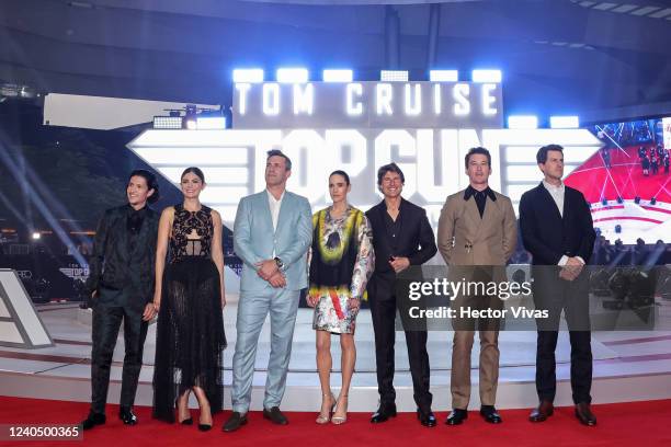 Danny Ramirez, Monica Barbaro, Jon Hamm, Jennifer Connelly, Tom Cruise, Miles Teller and Jon Kosinski attend the Mexico Premiere of "Top Gun:...