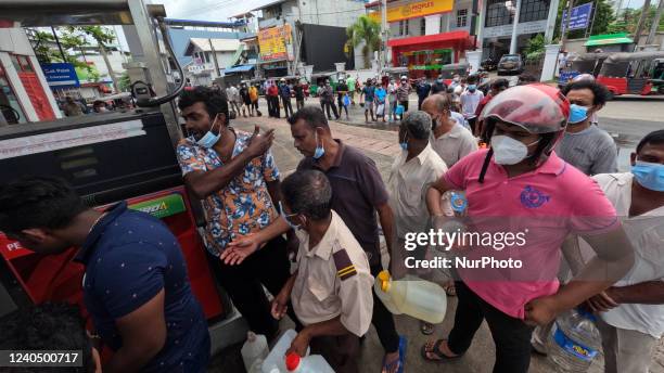 Sri Lankans wait in line at a fuel station at Colombo, Sri Lanka. 6 May 2022. Sri Lankas president has declared a state of emergency for the second...