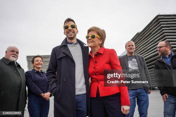 First Minister Nicola Sturgeon, leader of the SNP, is seen with Councillor John Alexander, leader of Dundee City Council, on May 7, 2022 in Dundee,...