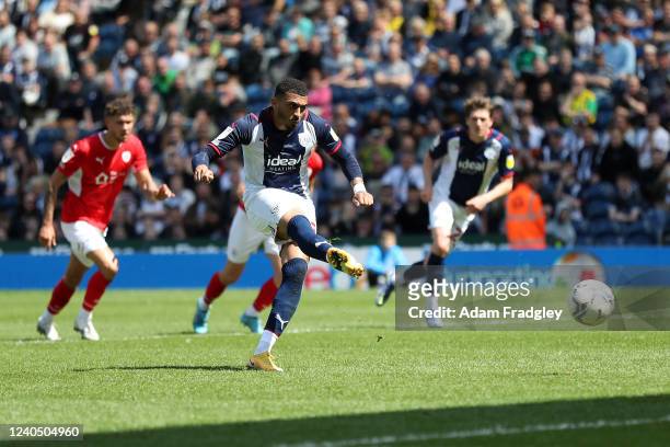 Karlan Grant of West Bromwich Albion scores a goal to make it 1-0 from the penalty spot during the Sky Bet Championship match between West Bromwich...