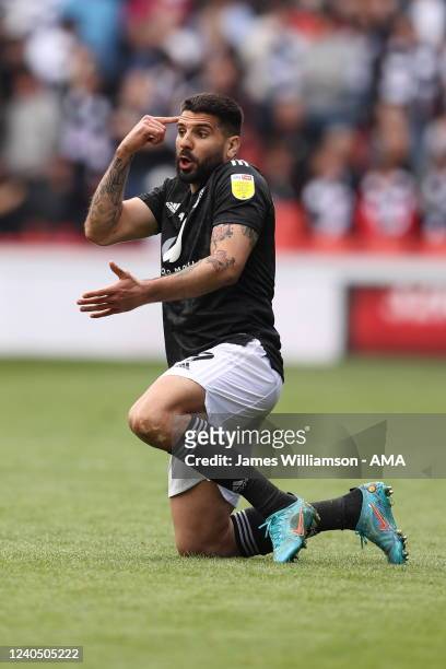 Aleksandar Mitrovic of Fulham reacts during the Sky Bet Championship match between Sheffield United and Fulham at Bramall Lane on May 7, 2022 in...