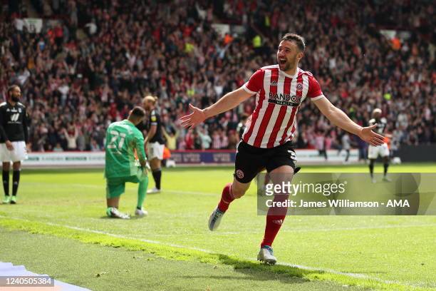 Enda Stevens of Sheffield United celebrates after scoring a goal to make it 4-0 during the Sky Bet Championship match between Sheffield United and...