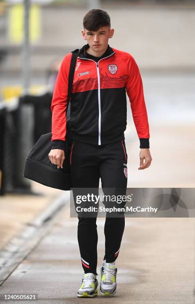 Derry , United Kingdom - 6 May 2022; Liam Mullan of Derry City arrives for the SSE Airtricity League Premier Division match between Derry City and...
