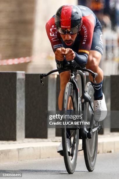 Team Ineos' Spanish rider Jonathan Castroviejo competes during the second stage of the Giro d'Italia 2022 cycling race, a 9.2 kilometers individual...