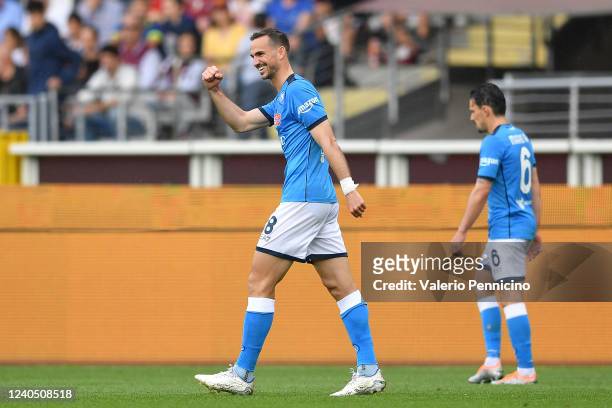 Fabian Ruiz of SSC Napoli celebrates the opening goal during the Serie A match between Torino FC and SSC Napoli at Stadio Olimpico di Torino on May...