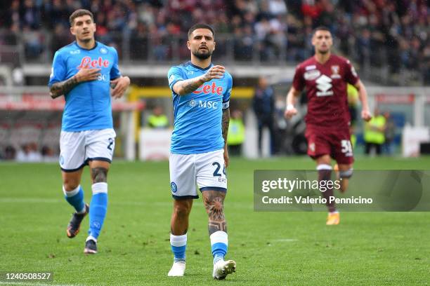 Lorenzo Insigne of SSC Napoli looks dejected during the Serie A match between Torino FC and SSC Napoli at Stadio Olimpico di Torino on May 7, 2022 in...