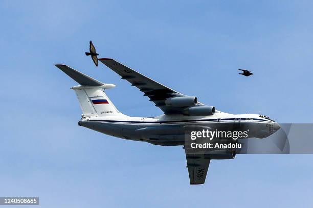 Russian Ilyushin Il-76MD plane flies over Moscow during the general rehearsal for the Victory Day parade in Moscow, Russia, 07 May 2022. The Victory...