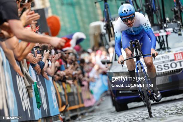 Team BikeExchange Jayco Mitchelton's British rider Simon Yates competes during the second stage of the Giro d'Italia 2022 cycling race, a 9.2...