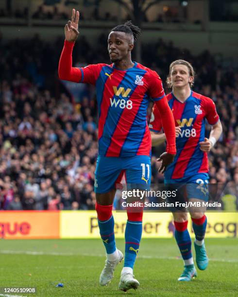 Wilfried Zaha of Crystal Palace celebrates after scoring goal during the Premier League match between Crystal Palace and Watford at Selhurst Park on...