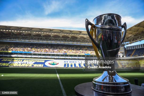 View of 28 championship trophies during a training session held ahead of the Turkish Super Lig week 36 match between Fenerbahce and Besiktas at Sukru...