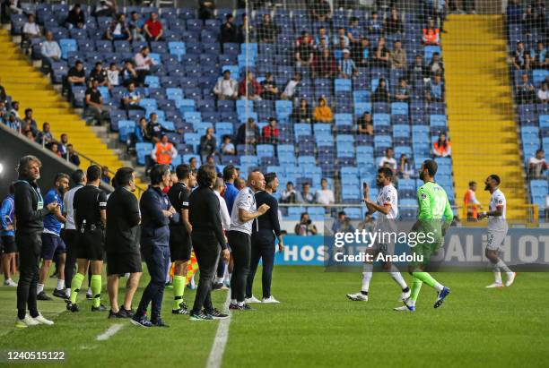 Player of Aytemiz Alanyaspor celebrate after scoring goal during Turkish Super Lig week 36 match between Adana Demirspor and Aytemiz Alanyaspor at...