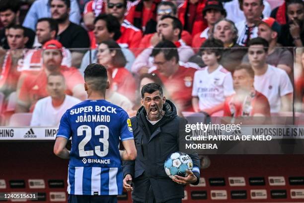 Porto's Portuguese coach Sergio Conceicao shouts during the Portuguese League football between SL Benfica and FC Porto at the Luz stadium in Lisbon...