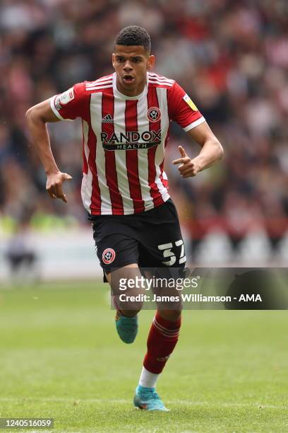 William Osula of Sheffield United during the Sky Bet Championship match between Sheffield United and Fulham at Bramall Lane on May 7, 2022 in...