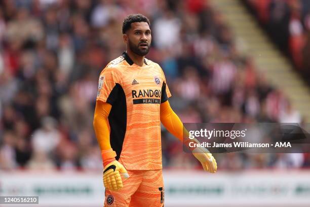 Wes Foderingham of Sheffield United during the Sky Bet Championship match between Sheffield United and Fulham at Bramall Lane on May 7, 2022 in...