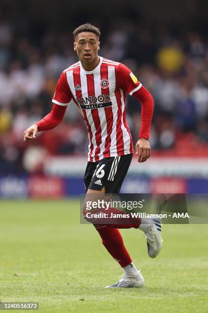 Daniel Jebbison of Sheffield United during the Sky Bet Championship match between Sheffield United and Fulham at Bramall Lane on May 7, 2022 in...