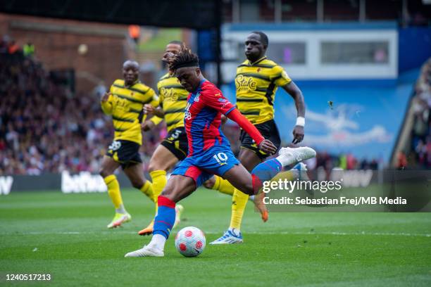 Eberechi Eze of Crystal Palace in action during the Premier League match between Crystal Palace and Watford at Selhurst Park on May 7, 2022 in...