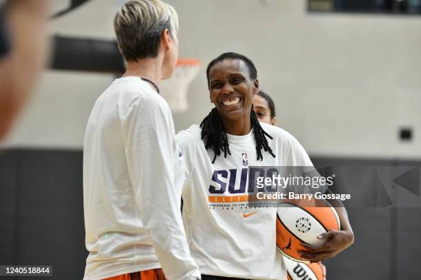 Assistant Coach Crystal Robinson smiles and looks on during all access practice April 26 at the Verizon 5G Performance Center in Phoenix, Arizona....