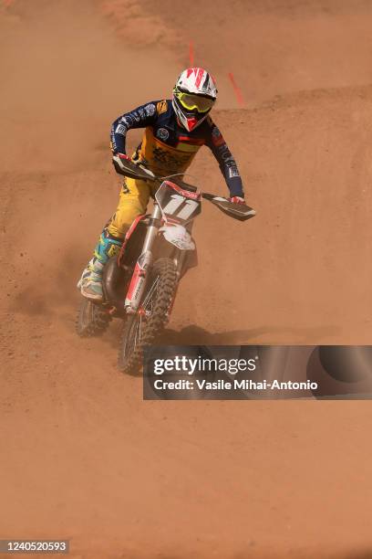 Botong Blaga competes during the European Motocross Championship in the MX1 and MX classes at TCS Racing Park on May 07, 2022 in Ciolpani, Prahova,...