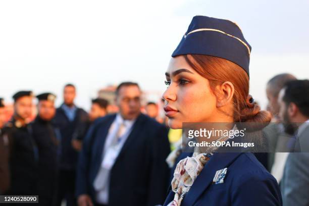 Cabin crew member stands as the new Malta-based Libyan carrier, Med Sky, will start passenger and cargo flights from Misrata to Malta from 7 May, The...