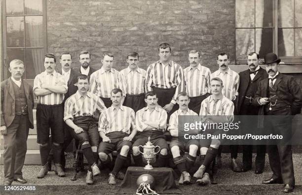 Shefffield United Football Club with their trophy, winners of the English FA Cup by defeating Derby County 4-1 at Crystal Palace in London on 15th...