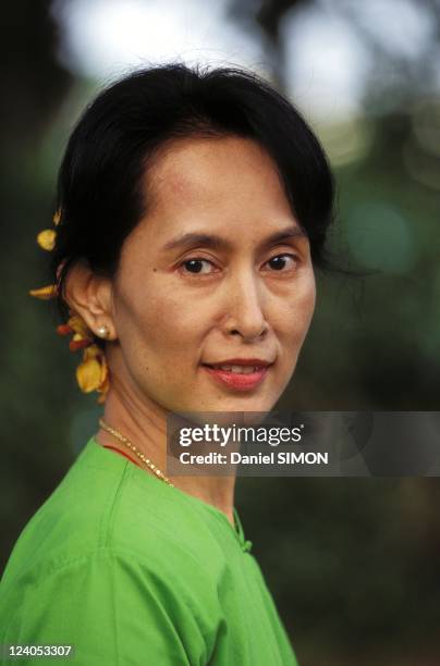 Close -up Aung San Suu Kyi in Myanmar in September, 1995.